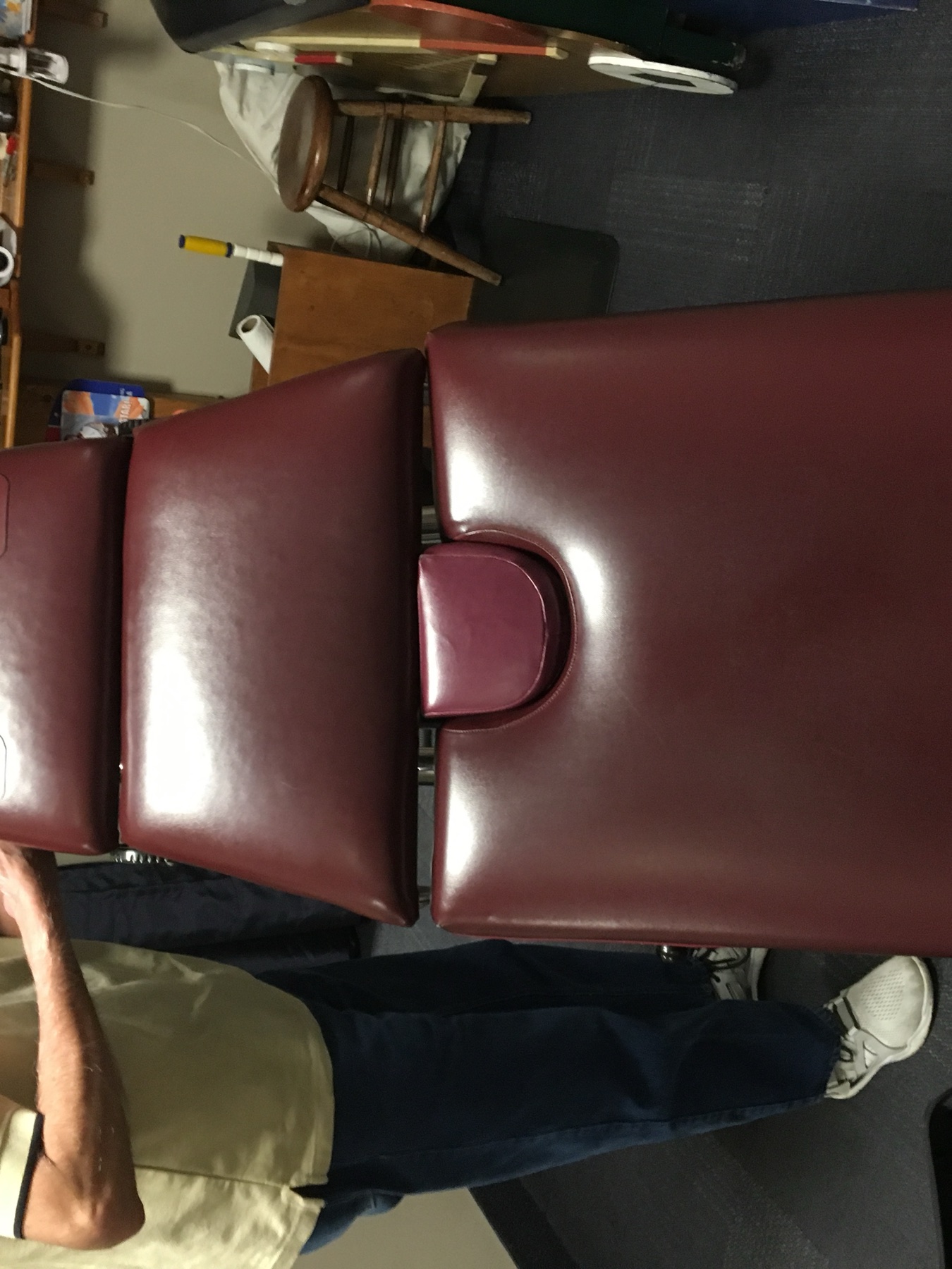 Chiropractic table before reupholstery